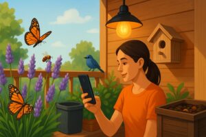 Hayvanları Korumak İçin Neler Yapmalıyız? Hobi bahçesinde oturup telefona bakan kız